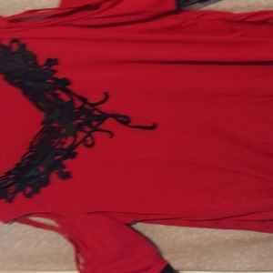 Shirt black and red off the shoulder